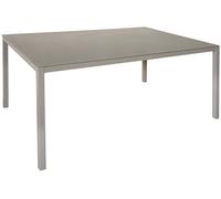 LolaHome Mesa de jardín de comedor de cristal y acero gris de 72x100x160 cm