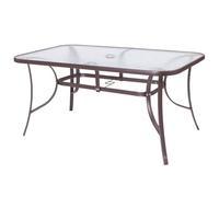 LOLAhome Mesa de Jardín Rectangular 150x90 cm de Acero Gris Topo con Tablero de Cristal Templado 5mm | Pintura Anticorrosión, Uso Exterior | para 4 Personas | Requiere Montaje | Classic