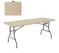LOLAhome Mesa Plegable Efecto Madera Roble | Marrón Claro, 180x74 cm | Acero Anticorrosión y HDPE | Resistente, fácil Transporte, fácil Montaje | Ideal Acampadas, Picnic, Catering, Jardín, Terraza