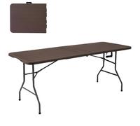LOLAhome - Mesa Plegable maletín marrón Oscuro Efecto Madera de 180x74 cm, Resistente y fácil de Montar, con Estructura de Acero anticorrosión y HDPE. Ideal para Exterior, Catering, terraza y Eventos