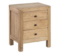 LOLAhome Mesita de Noche con 3 cajones Natural de Madera de Mindi de43x34x55 cm