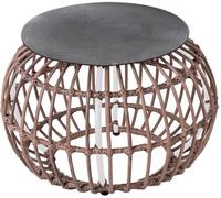 LolaHome Mesita de rattan sintético y cristal blanca de Ø 50x33 cm