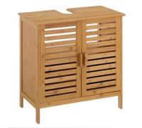 LOLAhome - Mueble bajo Lavabo nórdico de bambú marrón de 60x62x30 cm con 2 Puertas de persiana. Aprovecha el Espacio del baño con Este Armario estético y Funcional Que aporta Orden y Calidez