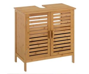 LOLAhome - Mueble bajo Lavabo nórdico de bambú marrón de 60x62x30 cm con 2 Puertas de persiana. Aprovecha el Espacio del baño con Este Armario estético y Funcional Que aporta Orden y Calidez
