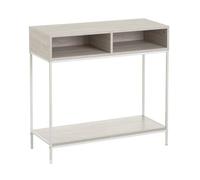 LOLAhome Consola para Recibididor Color Blanco con 2 Huecos de Almacenaje, Mueble Decorativo para Entrada, Salón o Cocina de Madera y Metal de 80x75x30 cm