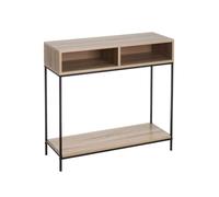 LOLAhome Consola para Recibididor Color Negro y Natural con 2 Huecos de Almacenaje, Mueble Decorativo para Entrada, Salón o Cocina de Madera y Metal de 80x75x30 cm