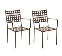 LOLAhome Pack 2 Silla de jardín Cartago Marrón Oxido | Estilo Hierro Forjado | Contract, Resistentes y Duraderas | Apilable y con Brazos | 56x61x90 cm | para Exterior, jardín, terraza | Cartago