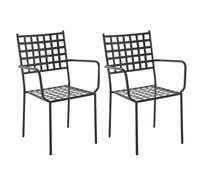 LOLAhome Pack 2 Silla Exterior Cartago Negra, Contract, Estilo Forjado | Resistentes y Duraderas. Apilable y con brazos. Pintura polvo anticorrosión. De 56x61x90 cm. Para exterior, jardín, terraza.