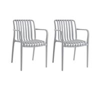 LOLAhome Pack 2 Sillas Exterior apilables Gris, ergonómicas, diseño Deba | Alta resistencia, fabricadas en PP polipropileno, con brazos para mayor comodidad. 58x56x81cm.