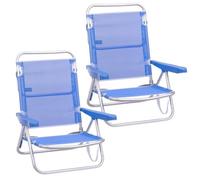 LOLAhome Pack 2 Sillas Playa Plegables Azul, Ligera, Baja, Reclinable | Abatible 4 Posiciones, 61 x 47 x 80 cm, Tubo de aluminio 22 mm. Tela textileno transpirable. Para Camping, Piscina, Terraza