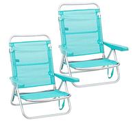LOLAhome Pack 2 Sillas Playa Plegables | Ligera Portátil | Baja y Reclinable de 4 Posiciones | para Camping, Piscina, Terraza o Jardín Aguamarina