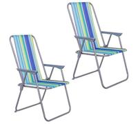 LOLAhome Pack 2 sillas Playa y Camping Plegables con Cierre de Seguridad | De acero pintura Epoxi anticorrosión, tejido loneta Oxford 600 D poliéster rayas multicolor, respaldo alto mono-posición