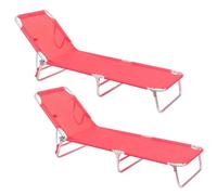 LOLAhome Pack 2 Tumbonas Jardín Exterior, Ligera Plegable y Reclinable | De 190x58x25 cm. Reclina 3 posiciones, Para Playa Camping Piscina Terraza o Jardín Coral