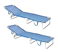 LOLAhome Pack 2 Tumbonas Jardín Exterior, Ligera Plegable y Reclinable | De 190x58x25 cm. Reclina 3 posiciones, Para Playa Camping Piscina Terraza o Jardín Azul y Blanco