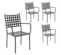 LOLAhome Pack 4 Silla de jardín Cartago Negra | Estilo Hierro Forjado | Contract, Resistentes y Duraderas | Apilable y con Brazos | 56x61x90 cm | para Exterior, jardín, terraza | Cartago