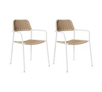LOLAhome Pack de 2 Silla Deluxe Milos para jardín, Acero Blanco y Cuerda Trenzada Beige, 55x55x83 cm, Ergonómica y Apilable, Tratamiento Anticorrosión y Duraderas, Calidad y Diseño