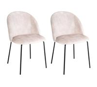 LOLAhome Pack de 2 Sillas Comedor Gina Óvalo, Terciopelo Beige, Ergonómica, Patas Metálicas Negras con Niveladores, Uso Doméstico y Hostelería (54x51x80 cm)