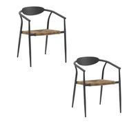 LOLAhome Pack de 2 sillas Contract de jardín Vania de Aluminio Negro, apilables, Asiento de Cuerda de Rafia, Elegantes, para Comedor, Tratamiento Exterior, Resistentes UV y Humedad
