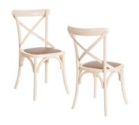 LOLAhome - Pack de 2 sillas de Comedor Aspas de Madera de Olmo Color Blanco con Asiento de ratán Trenzado en Tono Natural