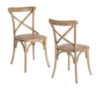 LOLAhome - Pack de 2 sillas de Comedor Aspas de Madera de Olmo Color marrón con Asiento de ratán Trenzado en Tono Natural