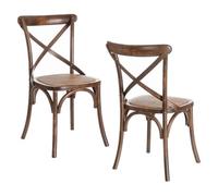 LOLAhome - Pack de 2 sillas de Comedor Aspas de Madera de Olmo Color marrón Oscuro con Asiento de ratán Trenzado en Tono Natural