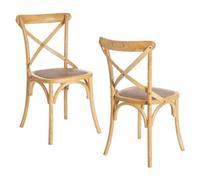 LOLAhome - Pack de 2 sillas de Comedor Aspas de Madera de Olmo Color Natural con Asiento de ratán Trenzado en Tono Natural