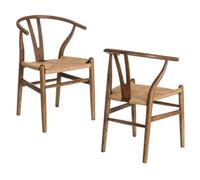 LOLAhome - Pack de 2 sillas de Comedor Ming de Madera de Olmo Color marrón Oscuro con Asiento de Cuerda de Fibra de Papel en Tono Natural