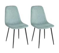 LOLAhome - Pack de 2 sillas de Comedor o Cocina Lina Azul tapizadas en Lino con Patas metálicas Negras