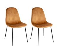 LOLAhome Pack de 2 sillas Gina de Terciopelo Ocre con Patas de Metal Negro | Silla ligera de diseño sencillo y elegante. Incluye patas niveladoras. Para cocina, comedor y hostelería.
