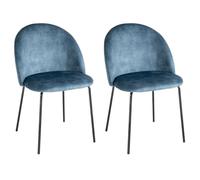 LOLAhome Pack de 2 sillas Gina Ovalo de Terciopelo Azules con Patas Negras