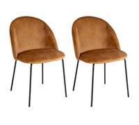 LOLAhome Pack de 2 sillas Gina Ovalo de Terciopelo Ocre con Patas Negras | Diseño ergonómico y elegante. Incluye patas niveladoras. Para uso doméstico y hostelería