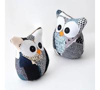 LOLAhome Pack de 2 topes de puerta decorativos con forma de animales para el hogar y la oficina, topes de puerta para interior de tela con relleno de gravilla y poliéster (Buhos)
