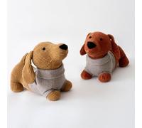 LOLAhome Set de 2 topes de Puerta de Perros de Tela de Pana y Arena Marrones de 30x16x23 cm