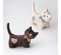 LOLAhome Pack de 2 topes de puerta decorativos con forma de animales para el hogar y la oficina, topes de puerta para interior de tela con relleno de gravilla y poliéster (Gatos)