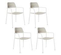 LOLAhome Pack de 4 Silla Deluxe Milos para jardín, Acero Blanco y Cuerda Trenzada Blanca, 55x55x83 cm, Ergonómica y Apilable, Tratamiento Anticorrosión y Duraderas, Calidad y Diseño