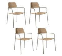 LOLAhome Pack de 4 Silla Deluxe Milos para jardín, Acero Gris y Cuerda Trenzada Beige, 55x55x83 cm, Ergonómica y Apilable, Tratamiento Anticorrosión y Duraderas, Calidad y Diseño