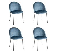 LOLAhome Pack de 4 Sillas Comedor Gina Óvalo, Terciopelo Azul, Ergonómica, Patas Metálicas Negras con Niveladores, Uso Doméstico y Hostelería (54x51x80 cm)