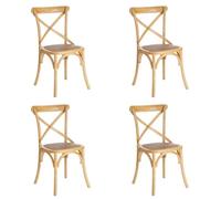 LOLAhome - Pack de 4 sillas de Comedor Aspas de Madera de Olmo Color Natural con Asiento de ratán Trenzado en Tono Natural