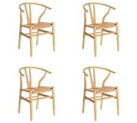 LOLAhome - Pack de 4 sillas de Comedor Ming de Madera de Olmo Color Natural con Asiento de Cuerda de Fibra de Papel en Tono Natural