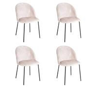 LOLAhome - Pack de 4 sillas de Comedor o Cocina Gina Ovalo Beige tapizadas en Terciopelo con Patas metálicas Negras
