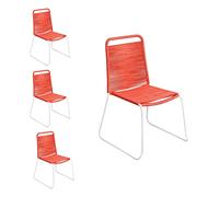 LOLAhome Pack de 4 sillas de Exterior de Cuerda Coral y Acero Blanco | Duraderas, Apilables y Ergonómicas | De 90x60x53 cm | Tratamiento Epoxi para Exterior | Diseño modernista Antea
