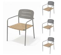 LOLAhome Pack de 4 sillas Deluxe jardín Moshi de Acero Gris Limo con Asiento encordado de Rafia, apilables, Elegantes, para Comedor, Tratamiento Exterior, Resistentes UV y Humedad