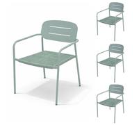 LOLAhome Pack de 4 sillas Deluxe jardín Moshi de Acero Verde Menta con Asiento encordado de Rafia, apilables, Elegantes, para Comedor, Tratamiento Exterior, Resistentes UV y Humedad