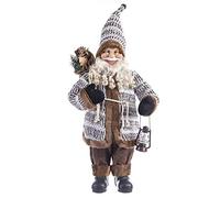 LOLAhome Papá Noel con farolito de Tela Crochet y de Pelo en Tonos Marrones de 60 cm