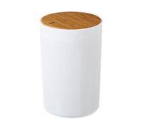 LOLAhome Papelera de baño con tapa basculante de 5L - Cubo de basura con tapa basculante de bambú para baño, aseo y oficina de 18 cm de diámetro y 28 cm de alto (Blanco liso)