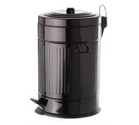 LOLAhome Papelera de cocina de 20 litros negra | Cubo basura de pedal Retro redondo metálico de zinc galvanizado de 20 litros