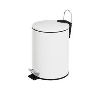 LOLAhome - Papelera Redonda de 3 litros de Pedal de Metal Blanco para Baño - Cubo Interior Extraíble y Acabado Mate Antihuellas