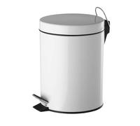 LOLAhome - Papelera Redonda de 5 litros de Pedal de Metal Blanco para Baño - Cubo Interior Extraíble y Acabado Satinado