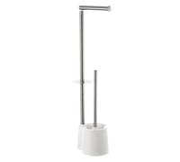 LOLAhome Portarrollos de Papel Higiénico de Pie, Escobilla de Acero Inoxidable y Escobillero de PVC Blanco, Instalación sin Taladro, Diseño Moderno y Funcional para un Baño Elegante y Ordenado