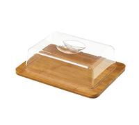LOLAhome Quesera rectangular de bambú con tapa de plástico de estilo nórdico color marrón de bambú natural para cocina de 26x20x8 cm